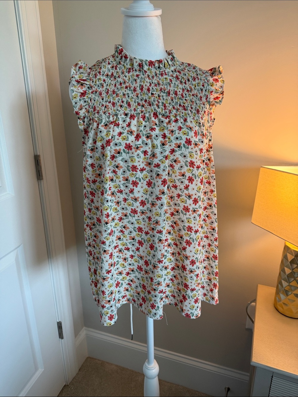 Staccato Cream Floral Smocked Ruffle Sleeve Top